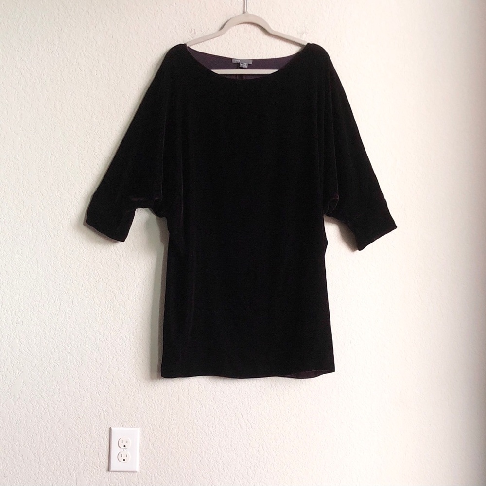 Vince Velvet Dolman Batwing Sleeve Tunic Dress Plum Whimsical Witchcore Goth